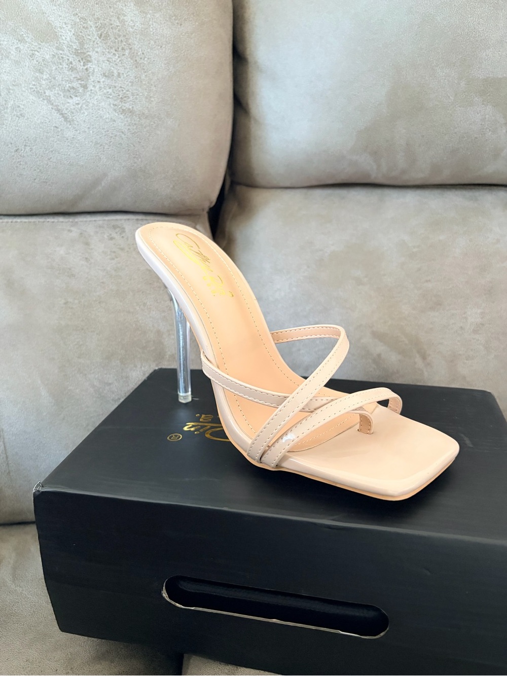 Nude Strappy Stiletto Mule - Women's High Heel Sandal